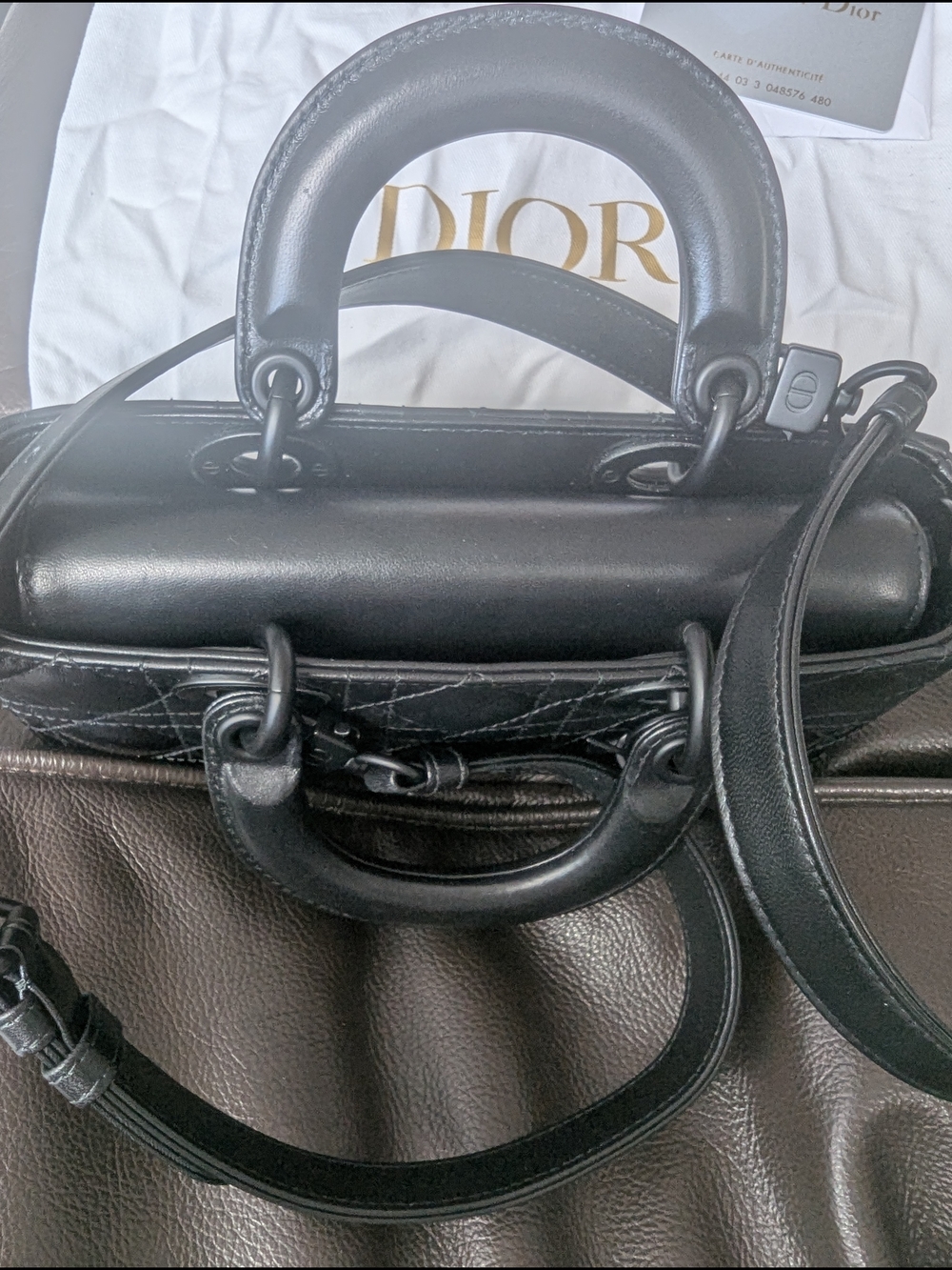 Dior Black Patent Lady Dior Small Top-Handle Satchel
